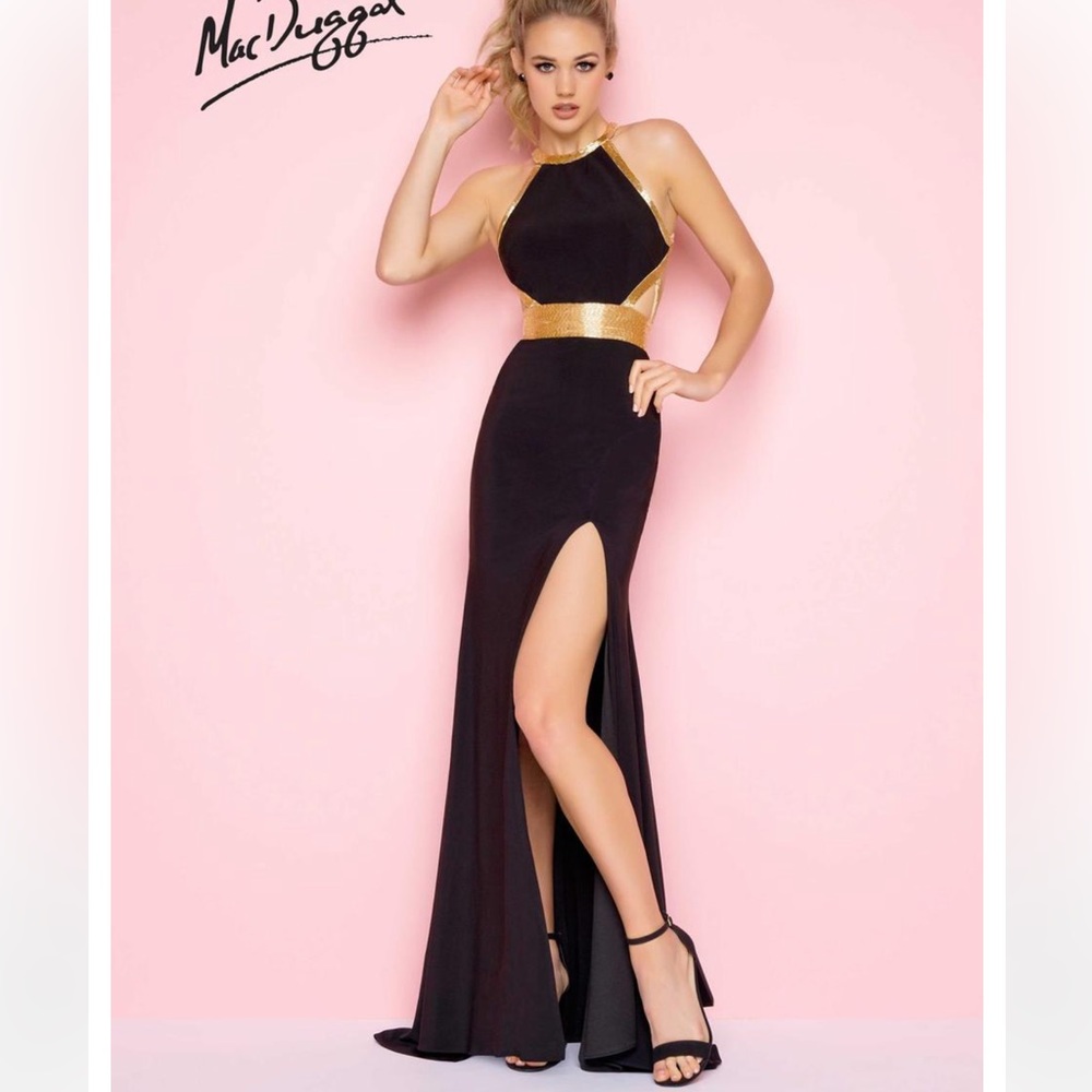 Mac Duggal Black and Gold Gown